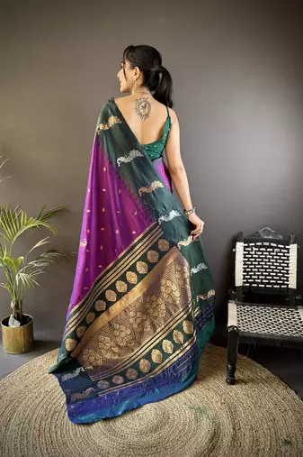 purple soft silk blend butti zari weaving banarasi saree