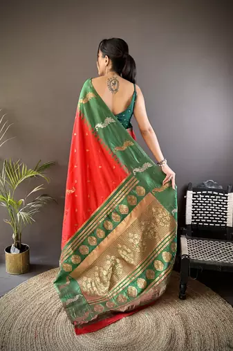 red soft silk blend butti zari weaving banarasi saree