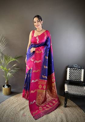 royal blue soft silk blend butti zari weaving banarasi saree 1