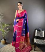 royal blue soft silk blend butti zari weaving banarasi saree