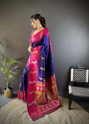 royal blue soft silk blend butti zari weaving banarasi saree 2