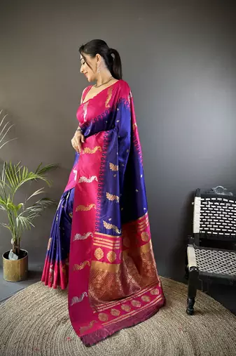 royal blue soft silk blend butti zari weaving banarasi saree