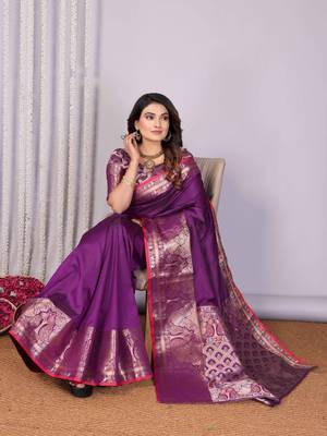 magenta soft silk blend banarasi with peacock zari jacquard weaving border saree 1