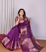 magenta soft silk blend banarasi with peacock zari jacquard weaving border saree