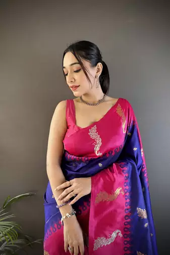 royal blue soft silk blend butti zari weaving banarasi saree