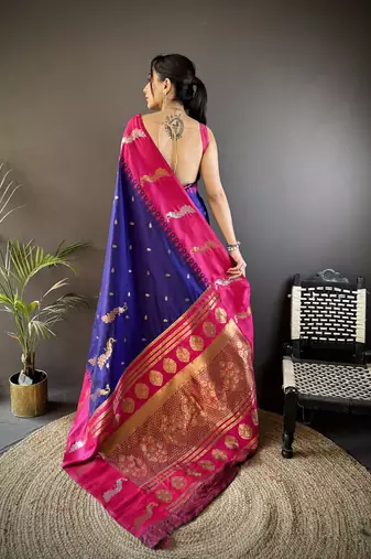 royal blue soft silk blend butti zari weaving banarasi saree