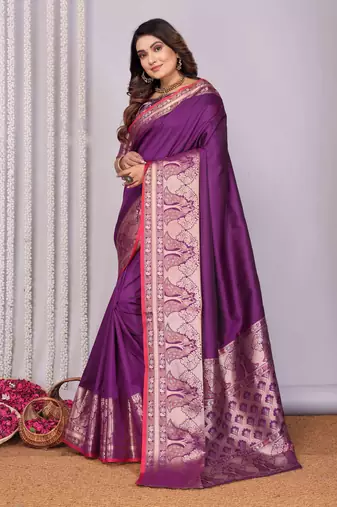 magenta soft silk blend banarasi with peacock zari jacquard weaving border saree