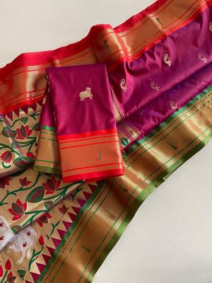 cherry Pink Paithani Weaving Saree 1