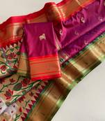 cherry Pink Paithani Weaving Saree