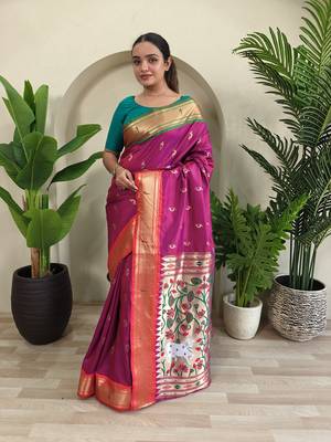 cherry Pink Paithani Weaving Saree 2