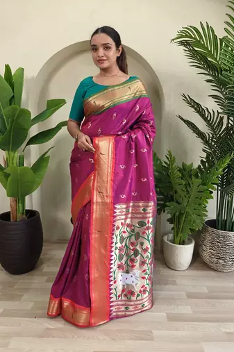 cherry Pink Paithani Weaving Saree