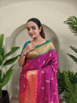 cherry Pink Paithani Weaving Saree 3