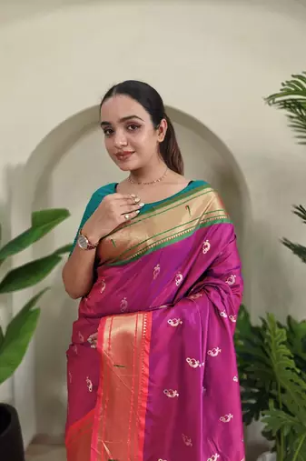 cherry Pink Paithani Weaving Saree