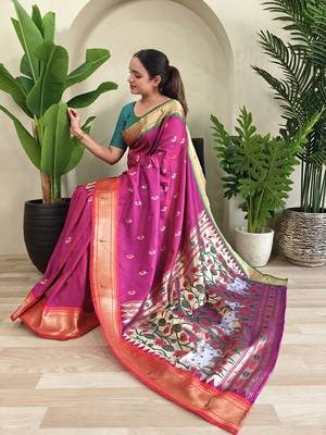 cherry Pink Paithani Weaving Saree 4