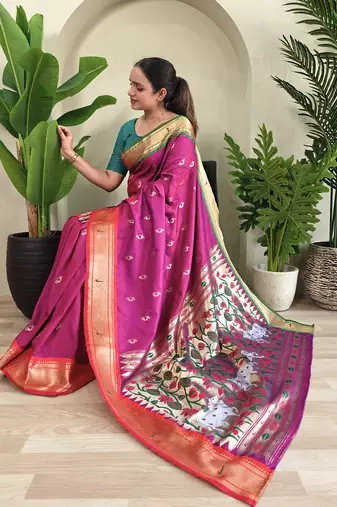 cherry Pink Paithani Weaving Saree
