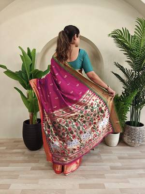 cherry Pink Paithani Weaving Saree 5