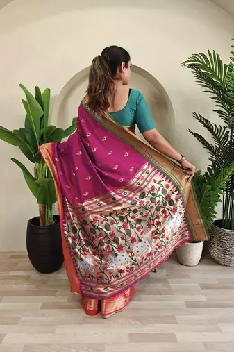 cherry Pink Paithani Weaving Saree