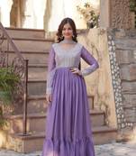 Lavender star georgette with embroidery beads sequins-work gown with dupatta