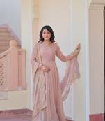 Beige chiffon with kali stitched gown with dupatta