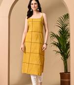 Jaipurite women sleeveless printed straight kurta in yellow