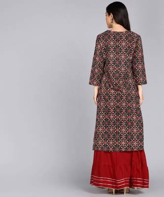 Jaipurite Women's ethnic motifs Printed straight kurti in black 2