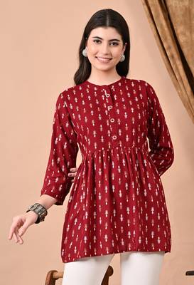 Jaipurite women's maroon printed Casual kruti in rayon 1