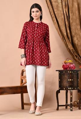 Jaipurite women's maroon printed Casual kruti in rayon 3