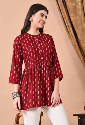 Jaipurite women's maroon printed Casual kruti in rayon 5