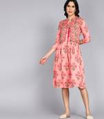 Jaipurite Women exclusive designer floral printed dress in pink