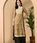  Jaipurite Women embroidered paisley print straight kurta in light yellow