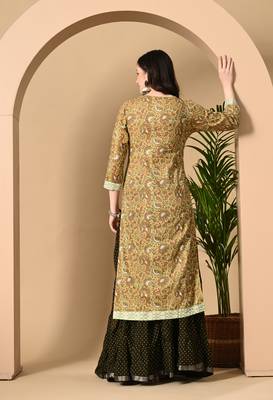  Jaipurite Women embroidered paisley print straight kurta in light yellow 2