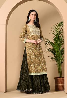  Jaipurite Women embroidered paisley print straight kurta in light yellow 3