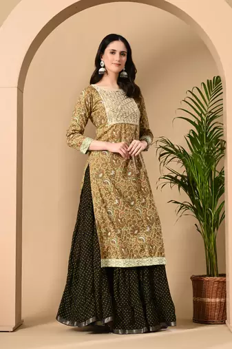  Jaipurite Women embroidered paisley print straight kurta in light yellow