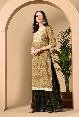  Jaipurite Women embroidered paisley print straight kurta in light yellow 4