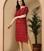 Jaipurite women stylish paisley printed straight kurta in maroon