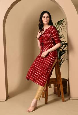 Jaipurite women stylish paisley printed straight kurta in maroon 4