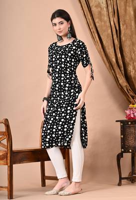 Jaipurite Women's polka dots printed straight Daily wear & Office Use kurti in black ( 1