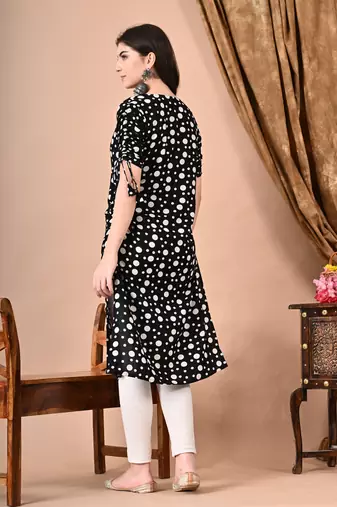 Jaipurite Women's polka dots printed straight Daily wear & Office Use kurti in black (