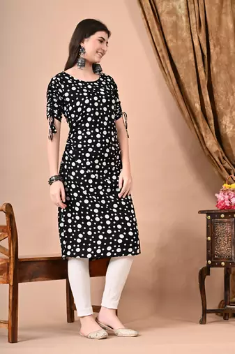 Jaipurite Women's polka dots printed straight Daily wear & Office Use kurti in black (