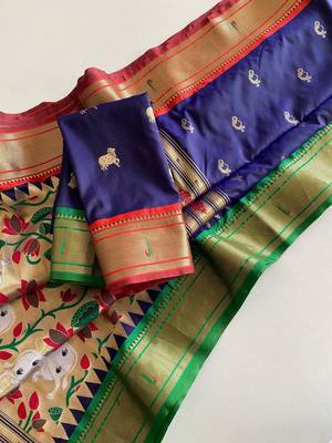  Navy Blue Paithani Weaving Saree 1