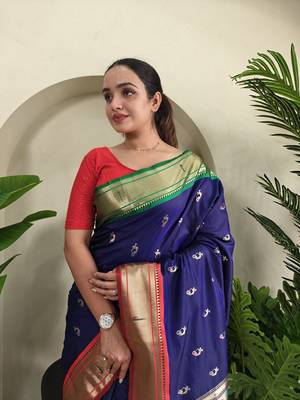  Navy Blue Paithani Weaving Saree 2