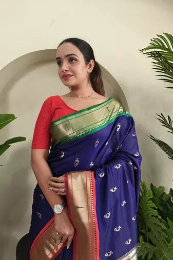  Navy Blue Paithani Weaving Saree