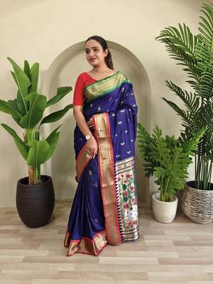  Navy Blue Paithani Weaving Saree 3