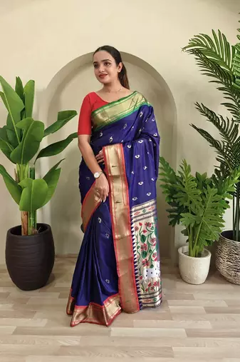  Navy Blue Paithani Weaving Saree