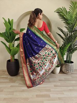  Navy Blue Paithani Weaving Saree 4