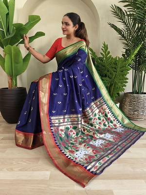  Navy Blue Paithani Weaving Saree 5