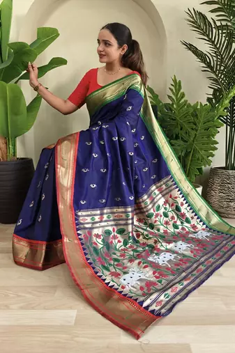  Navy Blue Paithani Weaving Saree