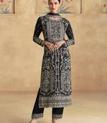 Black embroidery sequence work chinon salwar kameez ( full-stitched free size )