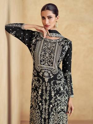 Black embroidery sequence work chinon salwar kameez ( full-stitched free size ) 4