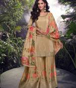 Chiku embroidery zari sequence mirror work chinon palazzo suits ( full-stitched free size )